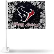 Rico Industries NFL Houston Texans Holiday Double Sided Double Sided Car Flag - 16" x 19" - Strong Pole That Hooks onto Car/Truck/Automobile