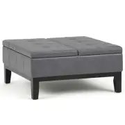 Pemberly Row Faux Leather Coffee Table Ottoman in Stone Gray