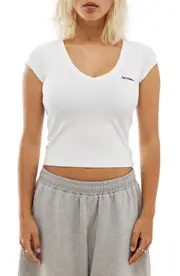 Iets Frans V-Neck Crop T-Shirt in White at Nordstrom, Size Medium