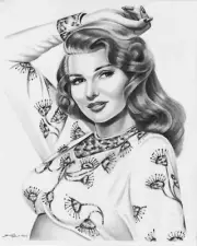 Rita Hayworth 8x10 Original Graphite Drawing Hollywood Pin Up