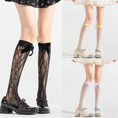 Lolitas Bows Crew Socks Sweet Calf Socks Tube Socks Women Sheer Lace Ankle Socks