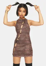 [Dolls Kill] Summer Rays Brown Mesh Aida Mini Dress
