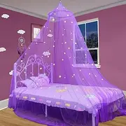 South to East Princess Bed Canopy for Girls with Glowing Stars, Purple Canopy for Girls Room, Bed Canopy Curtains from Ceiling for Twin Beds, Full Size Beds, Ideal Gift for Girls