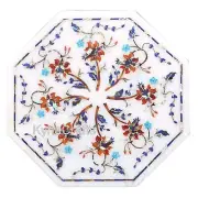 White Marble Coffee Table Top Antique Pattern Inlay Work Bed Side Table for Home