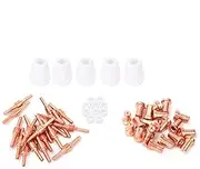 55pcs PT31 Plasma Cutter Consumables Kit, Extended Electrode Nozzle Cup Gas, Ceramic Red Copper Material, Heat, outstanding for PT31/LGK40 Torch