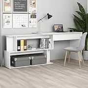 White Corner Desk, Designed with Open Compartments from Engineered Wood, Rotatable Adjustable Table, Computer Desks for Home Office Work Area.