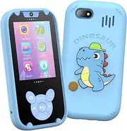 Smart Touchscreen HD Dual Camera Cell Phone for Kids - Dinosaur Toddler Play Phone for Boys 3-10, Travel Toy Preschool Learning Toy with 8GB SD Card (Blue)