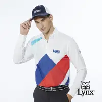 在飛比找momo購物網優惠-【Lynx Golf】男款吸濕排汗流線感跳色印花長袖立領PO