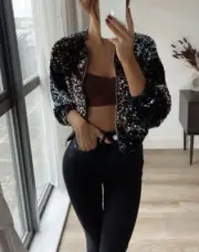 ZARA MULTICOLOUR SEQUIN BOMBER JACKET REF. 9432/720 SIZE S