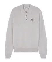 Maison Kitsuné Fox Head Patch Fine-Knit Polo Shirt S,XL,XS,L,XXL,M Light gray/mixed color