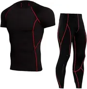 [Abigprofit] Men's Running Set 2pcs/Sets Sportswear Compression Sports Suit Running Sport Workout Tights 12 S