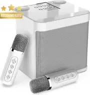 Karaoke Machine 2 Wireless Mics Bluetooth Speaker HD PA System Vocal Cut