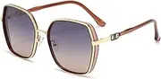 [HMKING] Retro Tr90 Metal Square Frame Polarized Sunglasses for Mens Womens Retro Mirrored Lens Sun glasses for Driving Fishing, Glod-tea