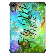 iPad mini (6th gen) iPad Impact Case FLY ME TO THE MOON, REVISITED - Bold Space Galaxy Romantic Typography Lyrics Colorful Blue Green Teal Galactic Cosmic Romance Abstract Painting