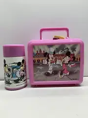 Vintage Mickey & Minnie Mouse Film Fest Aladdin Plastic Lunch Box & Thermos NOS