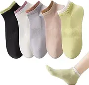 [Yomutiur] Cotton Ankle Socks for Women Low Cut Thin Sock Lightweight Solid Color 5 Pairs (Size for 5-10)