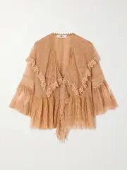 [Chloé] Chloé - Lace-trimmed Embroidered Silk-chiffon Blouse - Sand - FR 36 FR 36 Neutrals