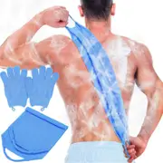 2PCS Exfoliating Shower Bath Gloves Back Scrubber Set For Body Scrub Remove Dead Skin-Blue