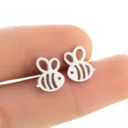 Unisex Silver Titanium S.Steel Punk Tiny Animal Honey Bee Stud Earring