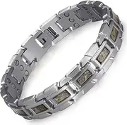 RainSo Men's Stainless Steel Magnetic Bracelet,Scorpion clamp three rows of magnetic irregular silk pattern, Comes with Free Link Removal Tool and Jewelry Gift Box -(Silver and Champagne)