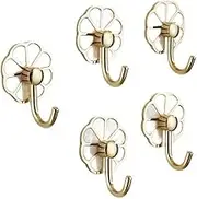 Storage 5 Pcs Metal No Punch Hole Coat Hooks Multipurpose Wall Hook for Key, Towel, Bags, Cup, Hat Hooks(Gold)