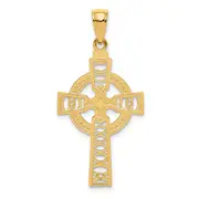 14K Yellow Gold Celtic Cross With Eternity Circle Pendant