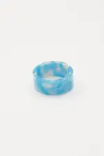 Blue Marble Chunky Plastic Ring - Size ONE, Women's Ring