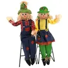 Pair Large Sitting Scarecrow Couple Cute Harvest Fall Decorations 63",60"