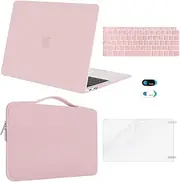 MOSISO Compatible with MacBook Air 13 inch Case 2022 2021 2020 2019 2018 Release A2337 M1 A2179 A1932 Retina Display, Plastic Hard Shell&Bag&Keyboard Skin&Webcam Cover&Screen Protector, Rose Quartz