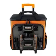 RIDGID Rolling Tool Bag 17" 64 Pocket Nylon W/Zippered Top Orange/Black/Gray