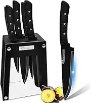 Kitchen Knife Set, Retrosohoo Pink Flower 6PC Stainless Steel Sharp Chef Knife Set with Acrylic Stand, Cooking Non-Slip Knife Set with Block, Non-Stick Colorful Coating Set for Women Girls (Black)