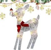 Gmokluytw Lighted Christmas Deer,Outdoor Iron Moose with Bell Bow Holiday | Christmas Deer Decor, Lawn Decoration, Deer Yard Lights Decor for Patio Garden Parties