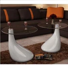 vidaXL Coffee Table 2 pcs with Round Glass Top High Gloss White HEE