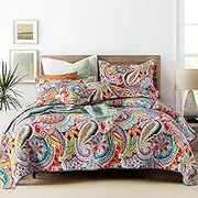 Qucover Multicolor Paisley Blossom Patchwork Bedspread Quilt Sets 3 Pieces King Size,100% Cotton Quilt Comforter for King Bed