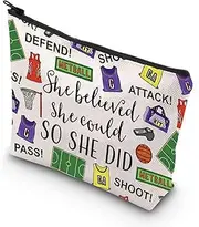 TSOTMO Netball Makeup Bag She Believed She Could So She Did Inspirational Gift Netball Appreciation Gift, Beige, Netball