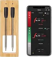 Wireless Meat Thermometer, Bluetooth BBQ Thermometer, 80m App Control with Smart Temperature Alarms, Digital Meat Thermometer Probe for Air Fryer, Deep Frying, Oven, Sous Vide, Grill (2 Pack)