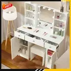 White Vanity Makeup Table Set Dressing Table w/ LED Lighted Mirror Dresser Desk