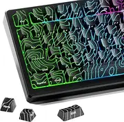 HITIME XVX Shine Through Keycaps w/IMD Tech, Custom Topographic Keycaps 60 75 100 Percent, Black Key Cap Set Lines Backlit, OEM Profile Side Printed for Keyboards