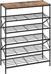 [IBUYKE] 6 Tier Shoe Rack, Large Capacity Shoe Storage Organizer for 24 Pairs of Shoes, Metal Shoe Storage Rack with Shelf for Entryway Hallway Closet Garage, Rustic Brown and Black TXJ016H
