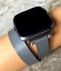 Gray Double Wrap Soft Leather Band Strap for Fitbit Versa 2 & Versa Smartwatch