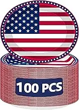 QZYL 100 PCS Oval 4th of July Plates, 12.2 x 10.2 Inches American Flag Paper Plates, Disposable Heavy Duty Tableware Memorial Day Dinnerware, Independence Day Decorations for Patriotic Party