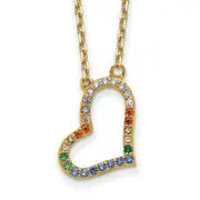 Sterling Silver Prizma Gold-Tone 14K Flash Gold-Plated 16 Inch Colorful Cz Heart Necklace With 2 Extender