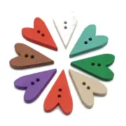 100 Mixed Color Slender Heart 2 Holes Wood Sewing Decorations Buttons 24X15mm