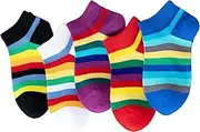 [Santgoo] Girls No Show Seamless Socks Rainbow Cotton Stripes Socks Kids Low Cut Athletic Socks For School