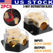 2x 2way Power Ground Amp Distribution Block 0/2/4 Gauge Input 4/6/8 Gauge Output