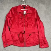 NWT White House Black Market Cherry Red Jacket Belted Zipper Pockets Size 14