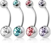 [DHFUCNKO] 4 Pieces Belly Bars, Belly Button Bars, Navel Button Ring Body Piercing Jewellery Bar with Crystal Ball, one size, Surgical Steel, No Gemstone