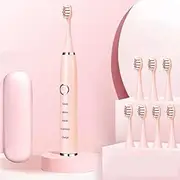 Ultrasonic Electric Smart Timer Whitening Toothbrushes Soft Fur Whitening Student Couple Adult Toothbrush Waterproof Fully Automatic,Pink