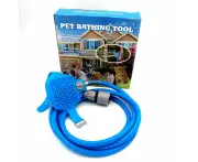Pet Shower Sprayer Kit, Dog, Cat Shower Brush Nozzle, Hose & Attachments, Blue