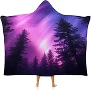 [Ausinbed] Moon Nature Wearable Cloak Hooded Blanket Fleece Hooded Robe Cloak Arctic Velvet Warm Throw Quilt Poncho Soft Nap Blanket Novelty Blanket Air Conditioning Blanket,40"x50"